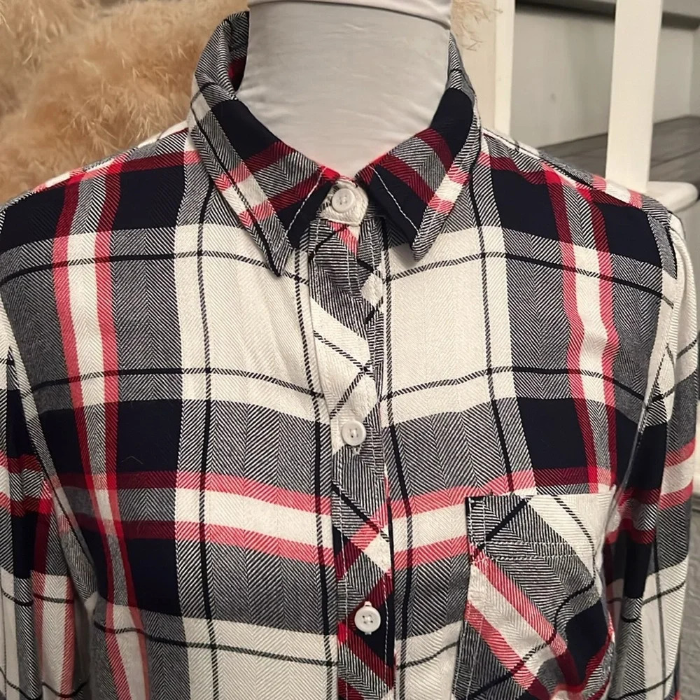 Beach Lunch Lounge Collection Plaid Shirt Long Sleeve Women Size XS - Picture 2 of 7